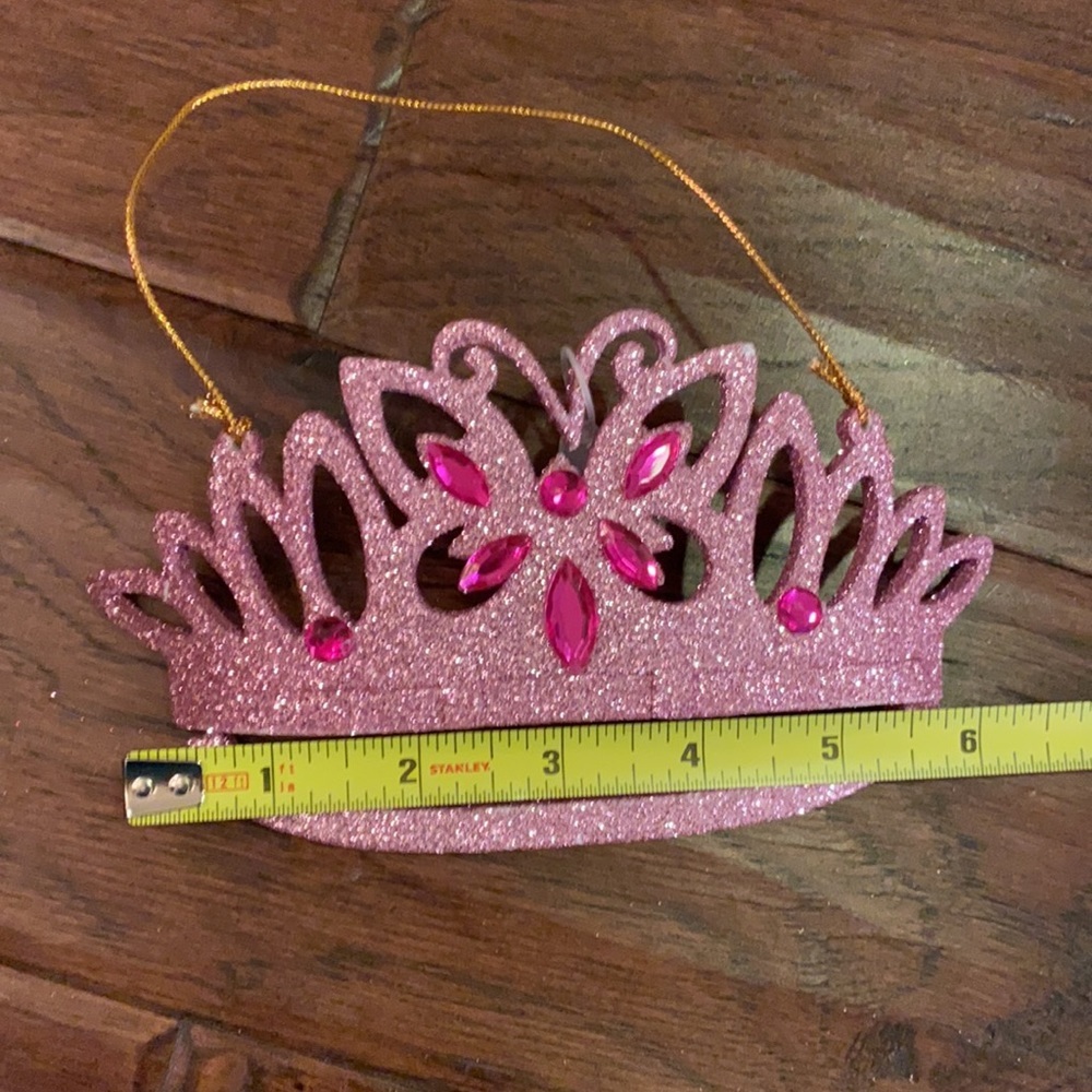Pink glitter jeweled princess crown tiara Christmas tree holiday ornament 6.5x3” - Picture 4 of 5